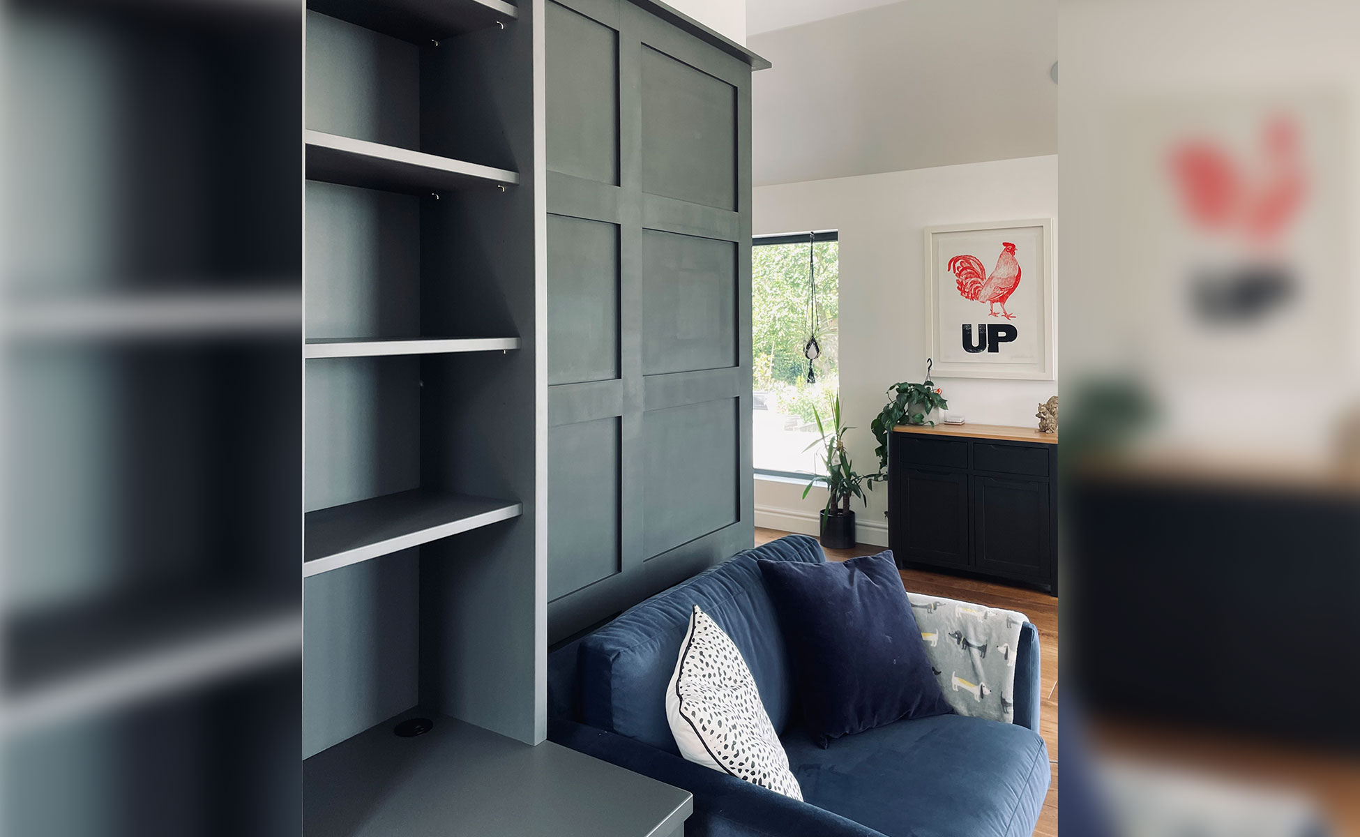 Family room bespoke bookcase and panelling by Rao Furniture
